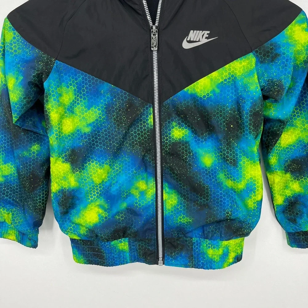 Nike Windbreaker Jacket Youth Size M 5-6 Years Multicolor Full Zip‎ Galaxy Print